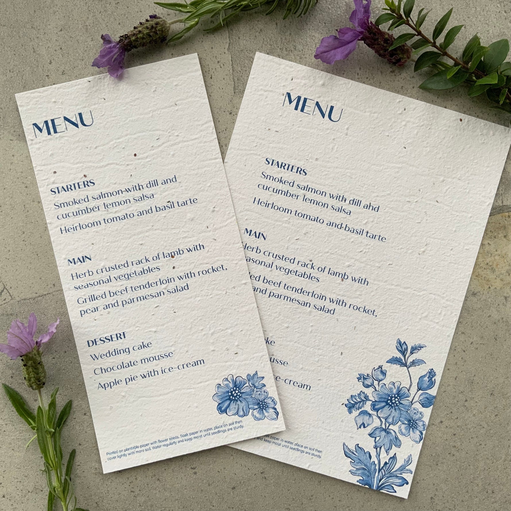 Say Thank You in Bloom: Introducing Double-Sided Printing on Our Sapphire Floral Seed Paper Menu