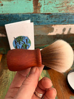 Each Shaving brush is a one of a kin, hand turned in Melbourne from sustainable sourced Jarrah hardwood.