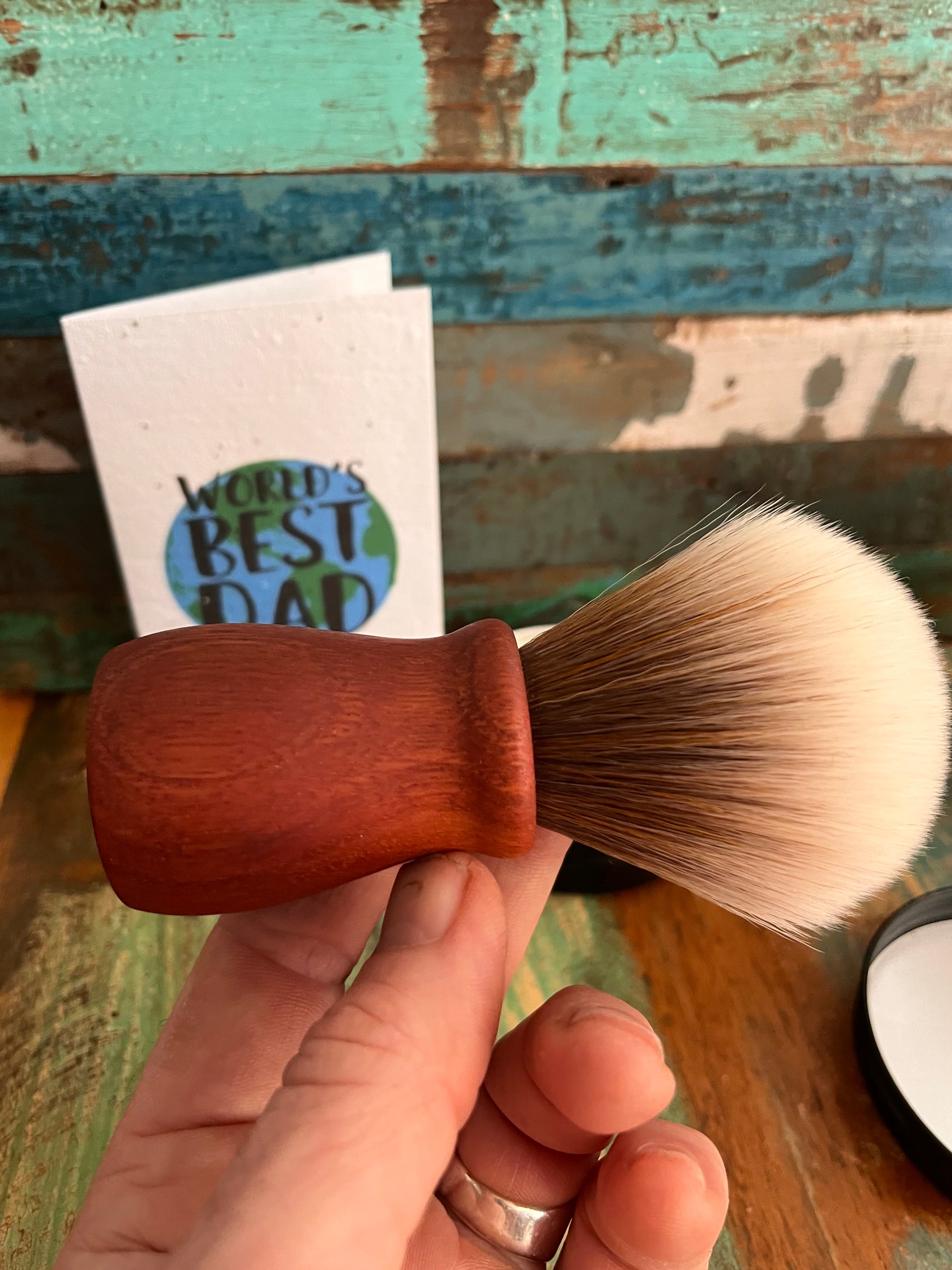 Each Shaving brush is a one of a kin, hand turned in Melbourne from sustainable sourced Jarrah hardwood.