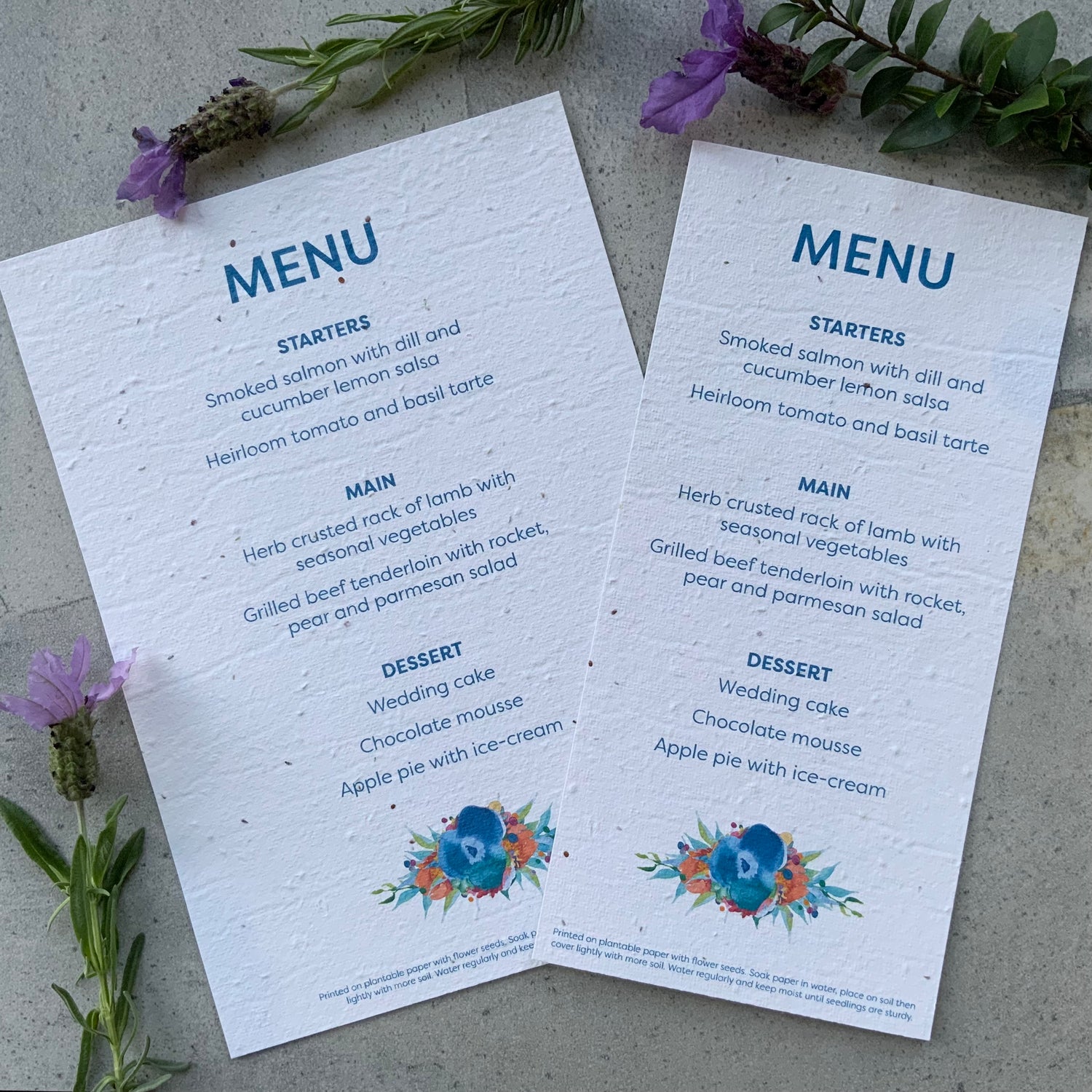 Menu: Watercolour Blue Flower