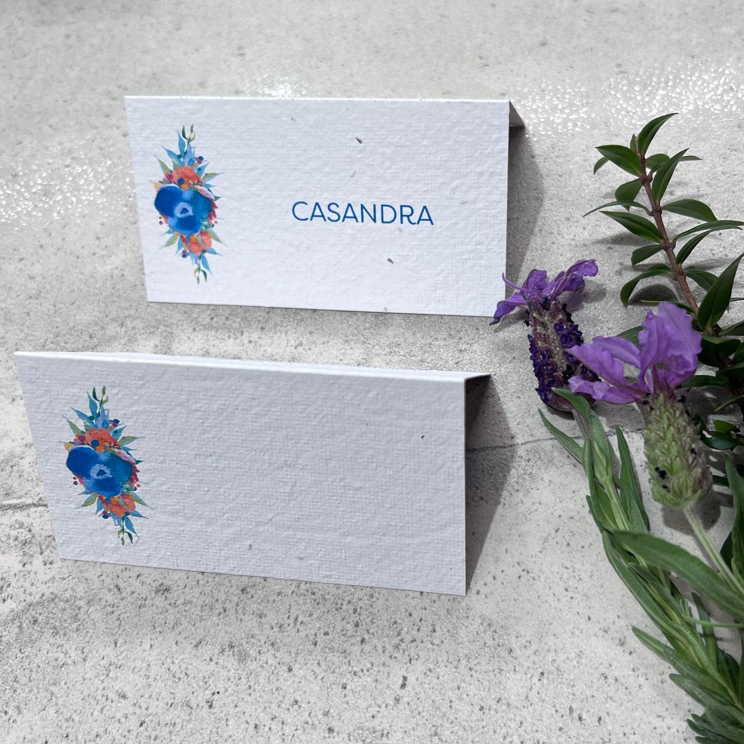 Place Card: Watercolour Blue Flower