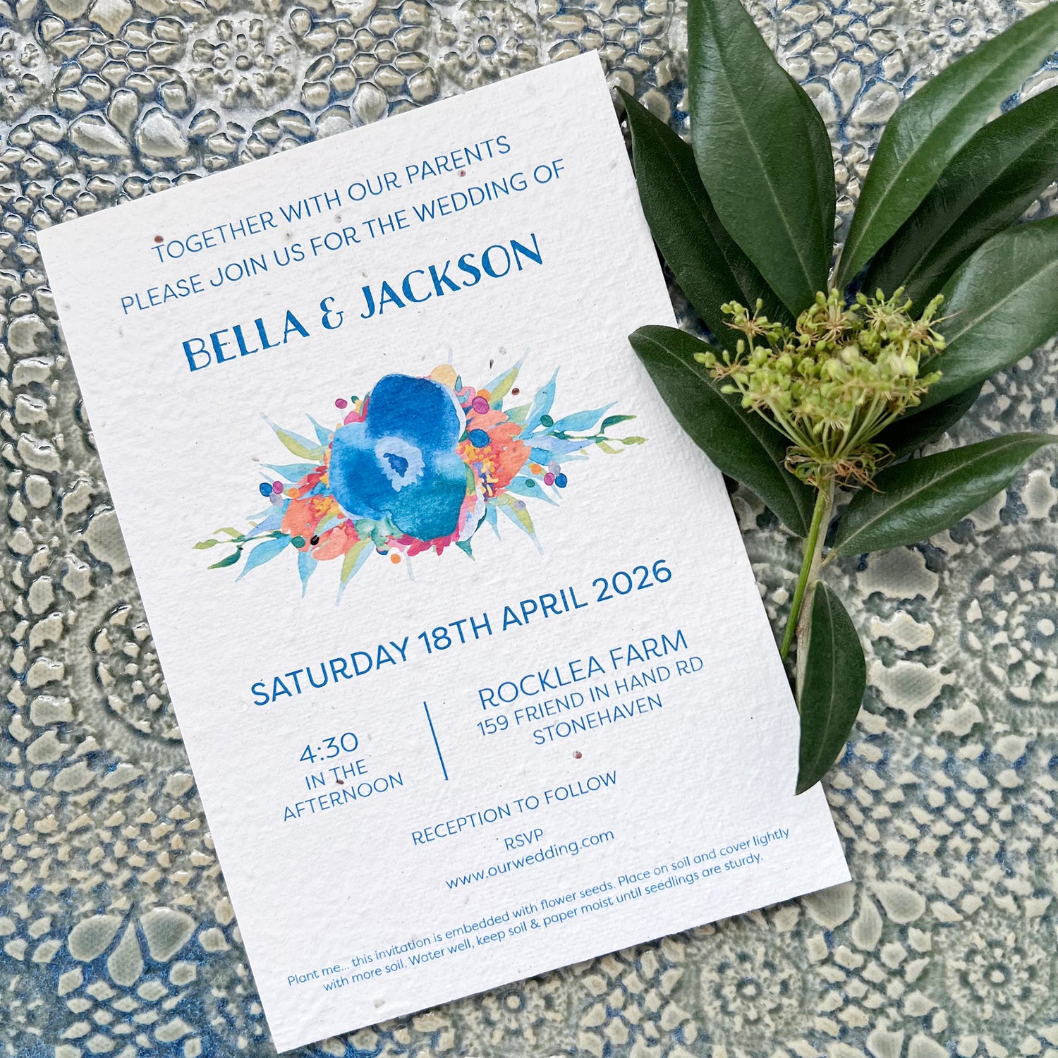 Invitation: Watercolour Blue Flower
