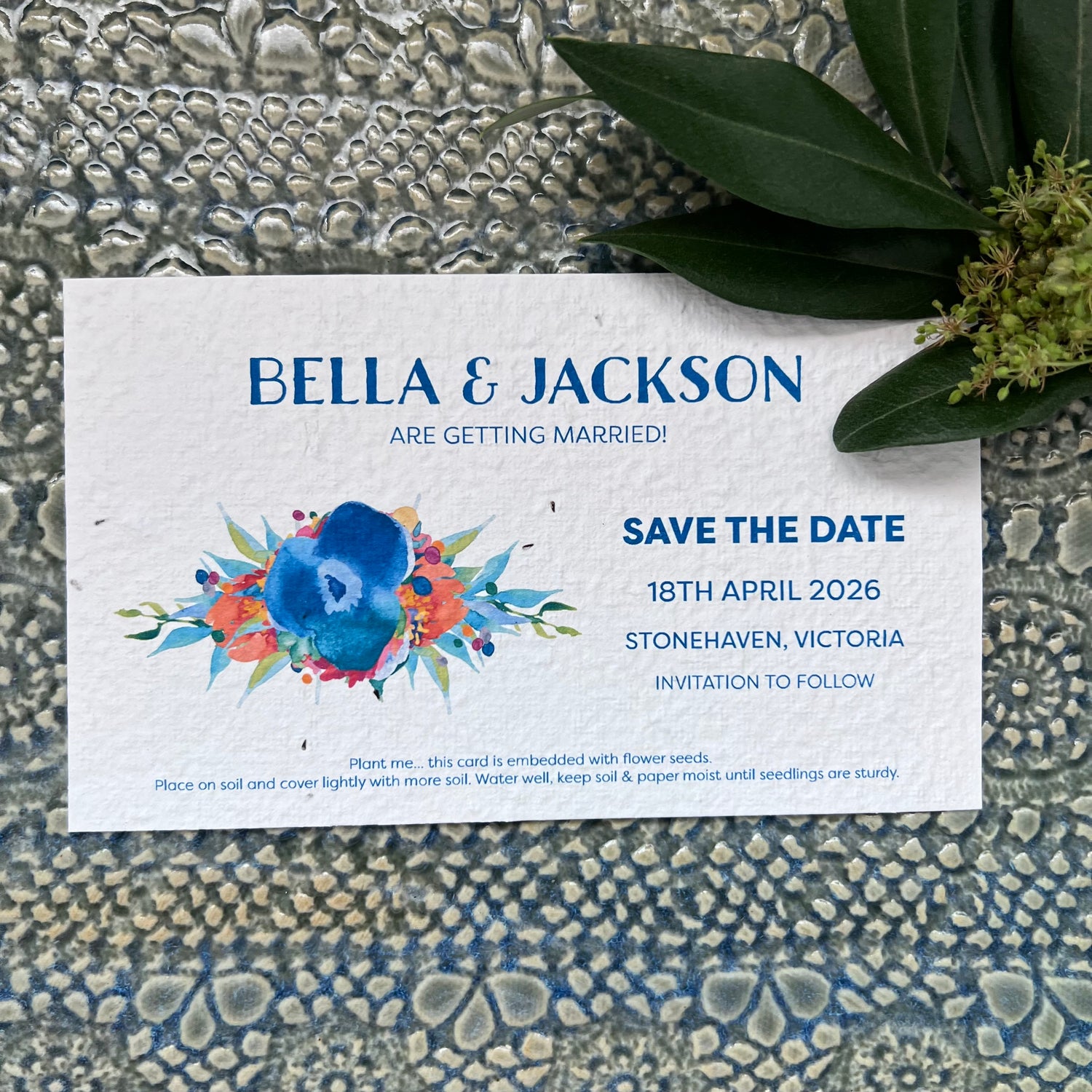 Save The Date: Watercolour blue flower